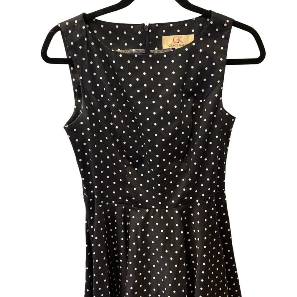 Grace Karin Polka Dot Dress Sleeveless Black White Fit and Flare Pin Up 60s Sz S - Picture 3 of 11